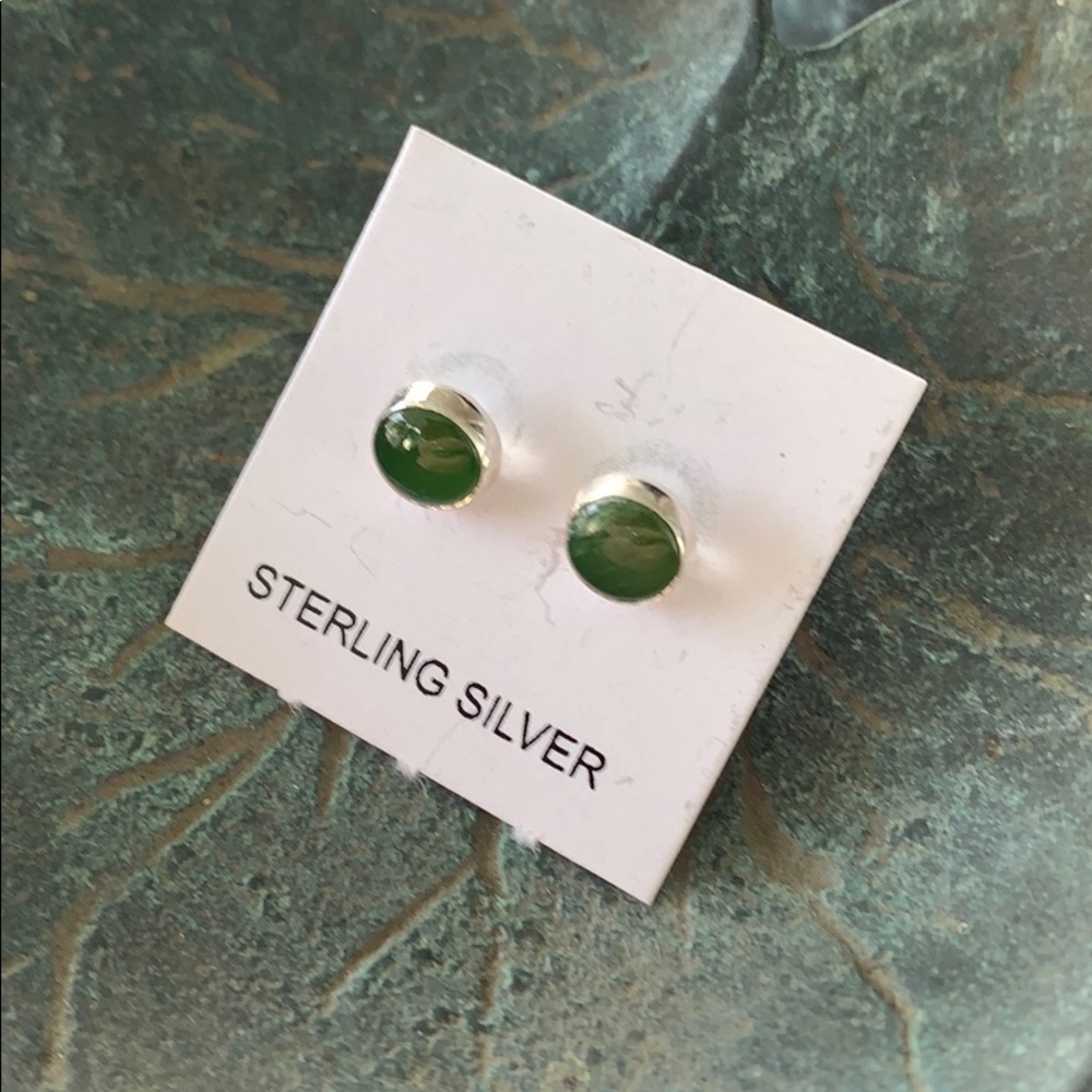 LAST—-Dark Green Jade sterling silver Studs
